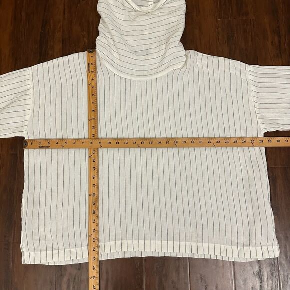 NWOT ESKANDAR White Linen Monk Cowl Neck Top Lagenlook in Stripe Sz 1 (10-12) - Picture 13 of 14
